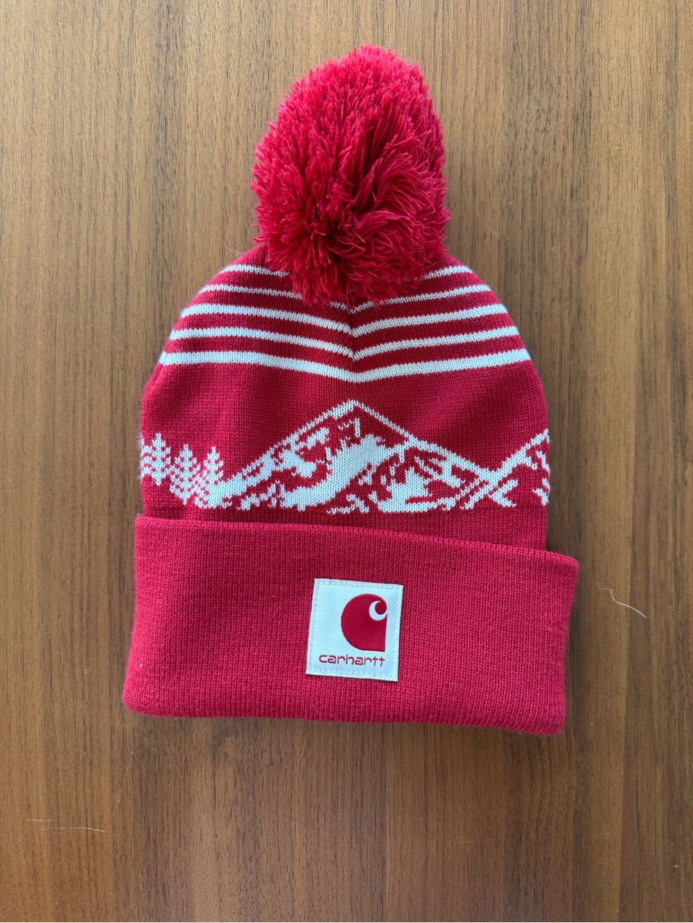 Carhartt Red and White Pom Beanie